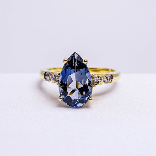 แหวนเงินแท้ 925 ฝังพลอย ลอนดอนบลู (London Blue) + เซอร์คอน (Zircon)