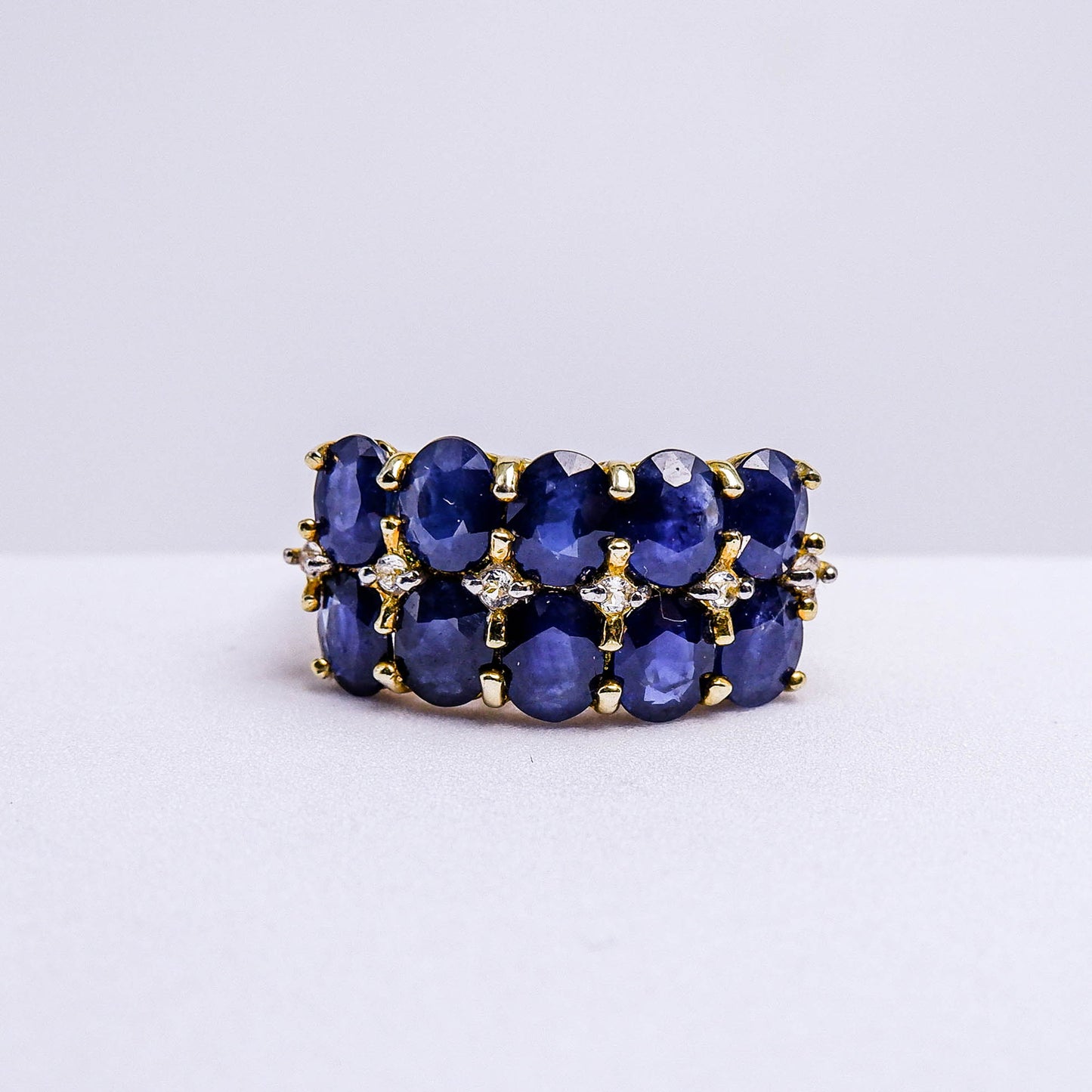 แหวนเงินแท้ 925 ฝังพลอย ไพลิน (Blue Sapphire) + ไวท์โทพาส (whitetopaz)