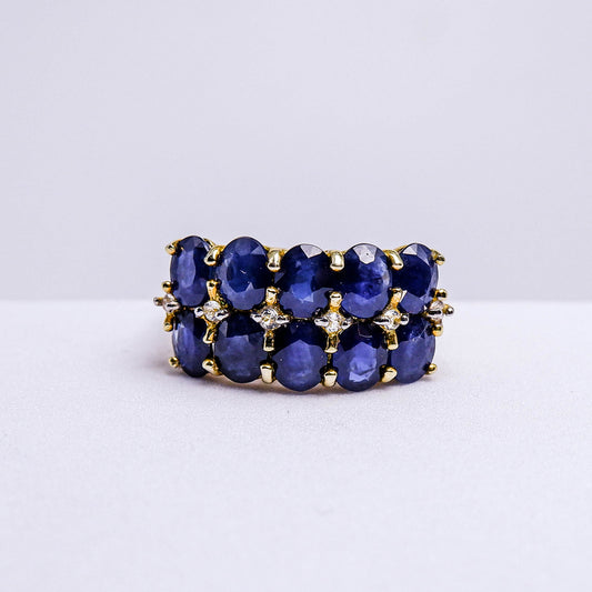 แหวนเงินแท้ 925 ฝังพลอย ไพลิน (Blue Sapphire) + ไวท์โทพาส (whitetopaz)