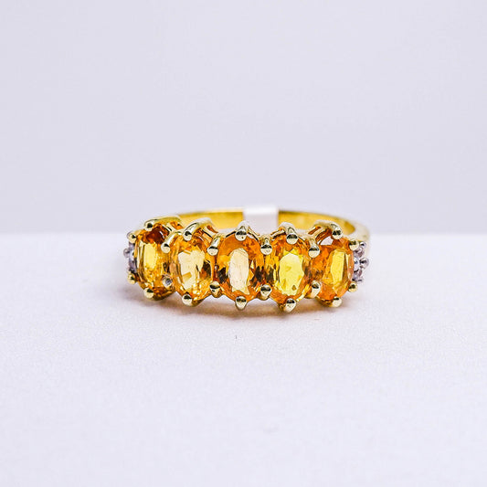 แหวนเงินแท้ 925 ฝังพลอย บุษราคัมบางกะจะ (Yellow Sapphire) + เซอร์คอน (Zircon)