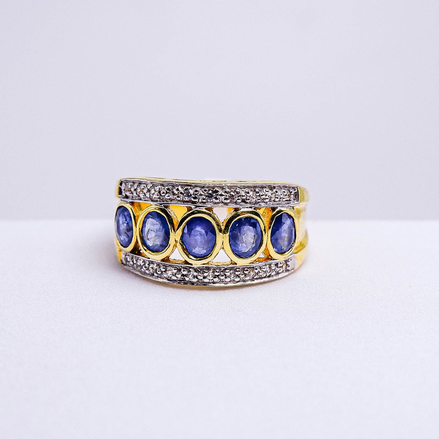 แหวนเงินแท้ 925 ฝังพลอย ไพลิน (Blue Sapphire) +  เซอร์คอน (Zircon)