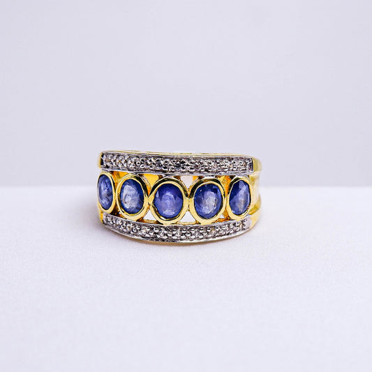 แหวนเงินแท้ 925 ฝังพลอย ไพลิน (Blue Sapphire) +  เซอร์คอน (Zircon)