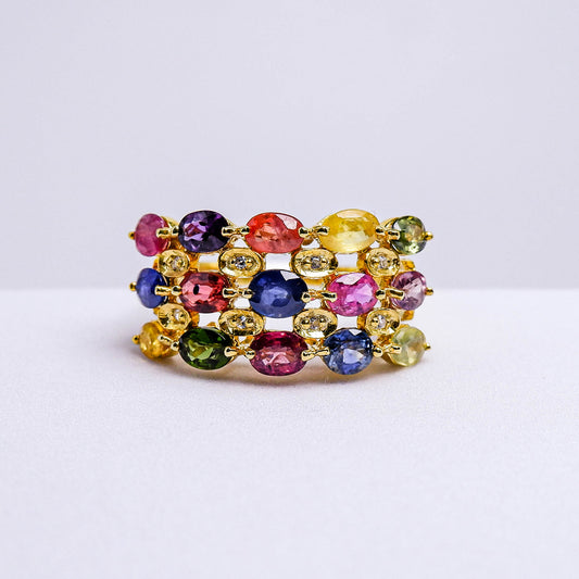 แหวนเงินแท้ 925 ฝังพลอย ไพลิน (Blue Sapphire) + แฟนซีแซฟไฟร์ (Fancy Sapphire) + เซอร์คอน (Zircon)