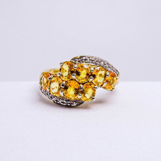 แหวนเงินแท้ 925 ฝังพลอย บุษราคัมบางกะจะ (Yellow Sapphire) + เซอร์คอน (Zircon)