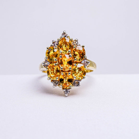 แหวนเงินแท้ 925 ฝังพลอย บุษราคัมบางกะจะ (Yellow Sapphire) + เซอร์คอน (Zircon)
