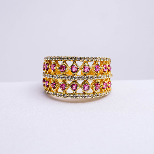 แหวนเงินแท้ 925 ฝังพลอย ทับทิมไทย (Siam Ruby) + ไวท์โทพาส (whitetopaz)
