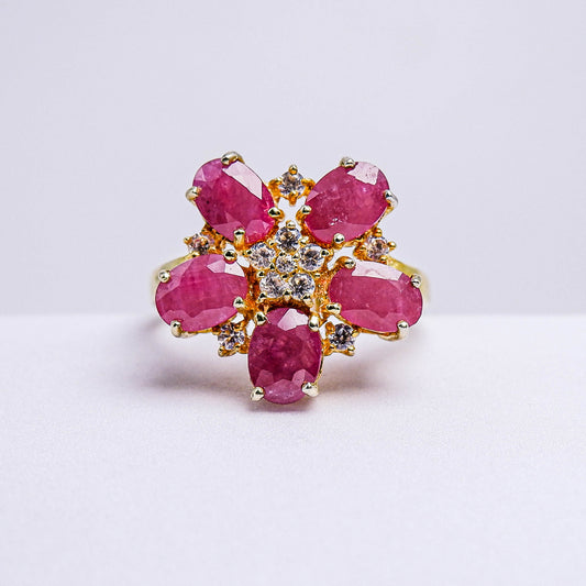 แหวนเงินแท้ 925 ฝังพลอย  ทับทิมมาดา (Madagascar Ruby) + เซอร์คอน (Zircon)