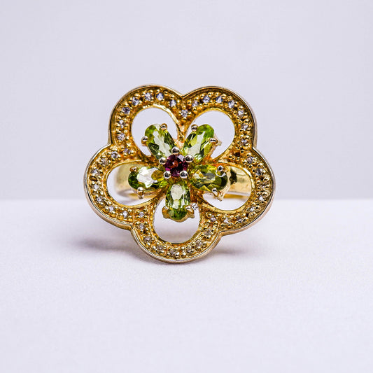 แหวนเงินแท้ 925 ฝังพลอย เพอริดอท(Peridot)+ทัวร์มาลีน(Tourmaline)+ไวท์โทพาส(whitetopaz)
