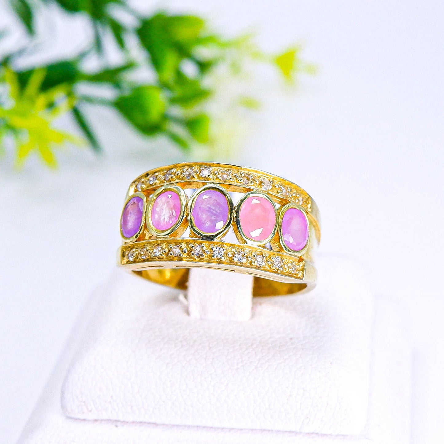 แหวนเงินแท้ 925 ฝังพลอย แซฟไฟร์เวียดนาม (Vietnam Sapphire) + ไวท์โทพาส (whitetopaz)