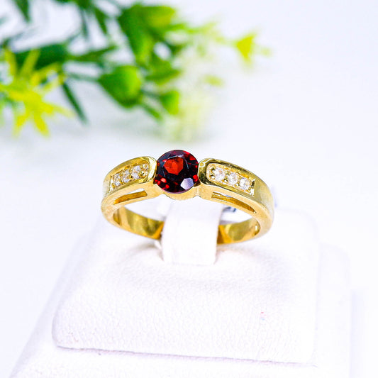 แหวนเงินแท้ 925 ฝังพลอย โกเมน (Garnet) + เซอร์คอน (Zircon)