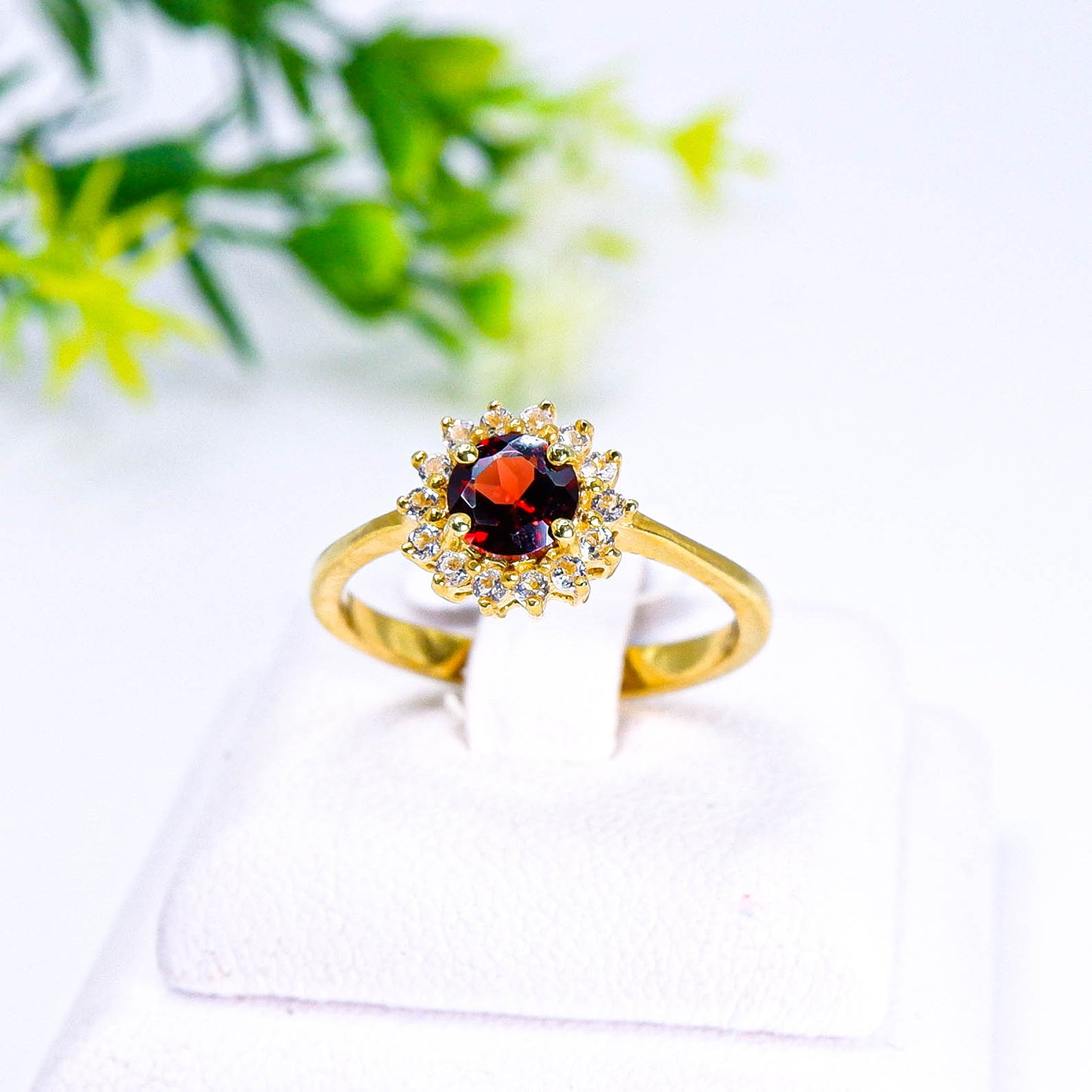 แหวนเงินแท้ 925 ฝังพลอย โกเมน (Garnet) + เซอร์คอน (Zircon)