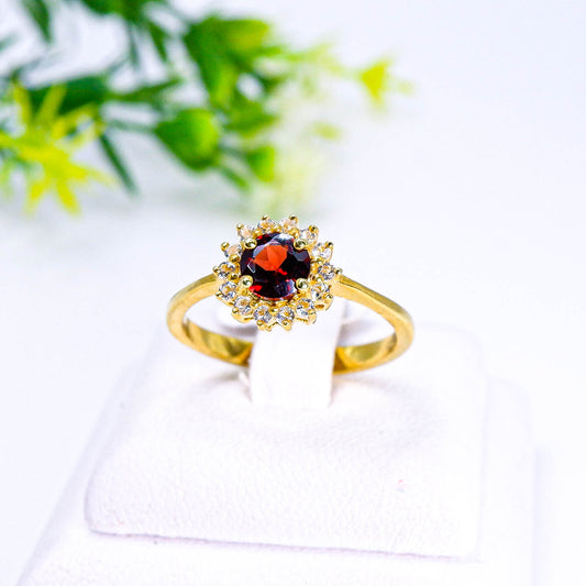 แหวนเงินแท้ 925 ฝังพลอย โกเมน (Garnet) + เซอร์คอน (Zircon)