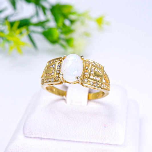 แหวนเงินแท้ 925 ฝังพลอย โอปอล (Opal) + ไวท์โทพาส (whitetopaz)