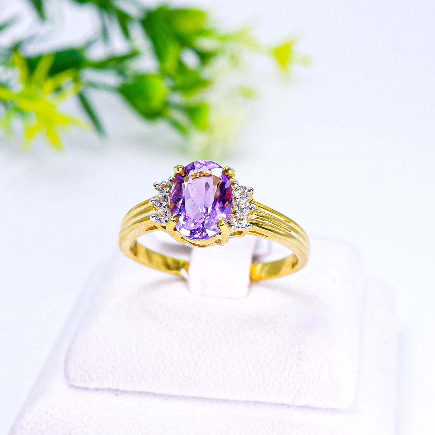 แหวนเงินแท้ 925 ฝังพลอย อเมทิส (Amethyst) + ไวท์โทพาส (whitetopaz)