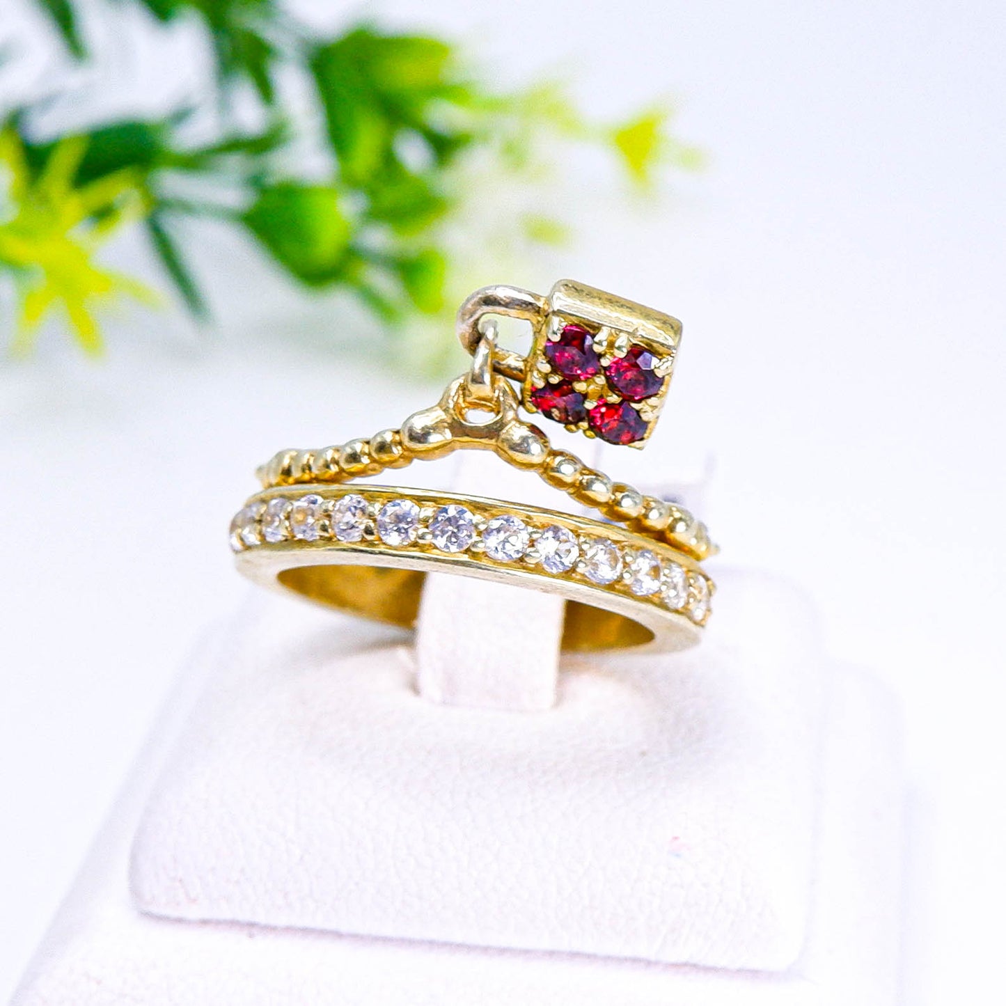 แหวนเงินแท้ 925 ฝังพลอย โรโดไลท์ (Rhodolite) + เซอร์คอน (Zircon)