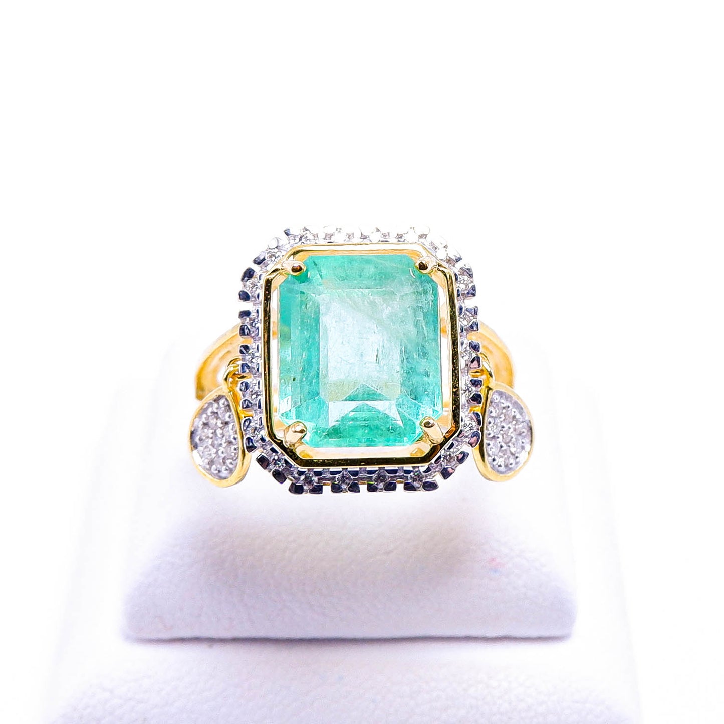 แหวนทอง9K ฝังพลอยมรกตโคลัมเบีย (Emerald) + เพชร (diamond)