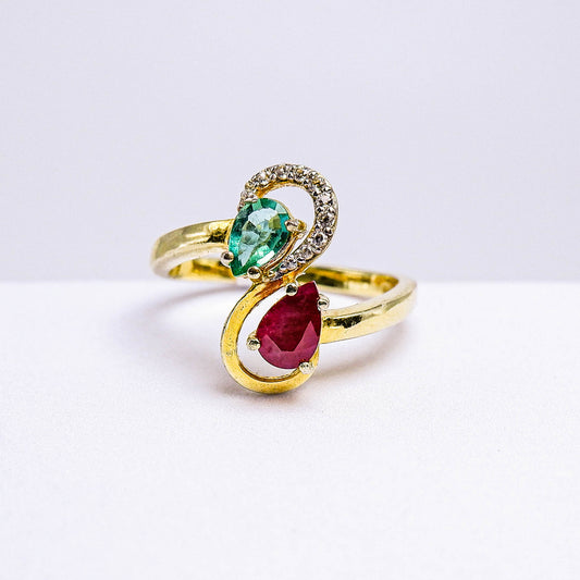 แหวนเงินแท้ 925 ฝังพลอย มรกต (Emerald cut) + ทับทิม (Ruby)