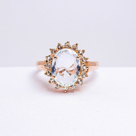 แหวนเงินแท้ 925 ฝังพลอย อความารีน (Aqua marin) + ไวท์โทพาส (whitetopaz)