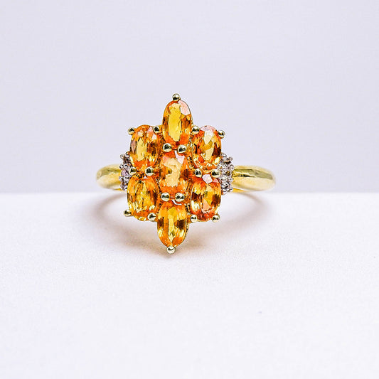 แหวนเงินแท้ 925 ฝังพลอย บุษราคัมบางกะจะ (Yellow Sapphire) + เซอร์คอน (Zircon)