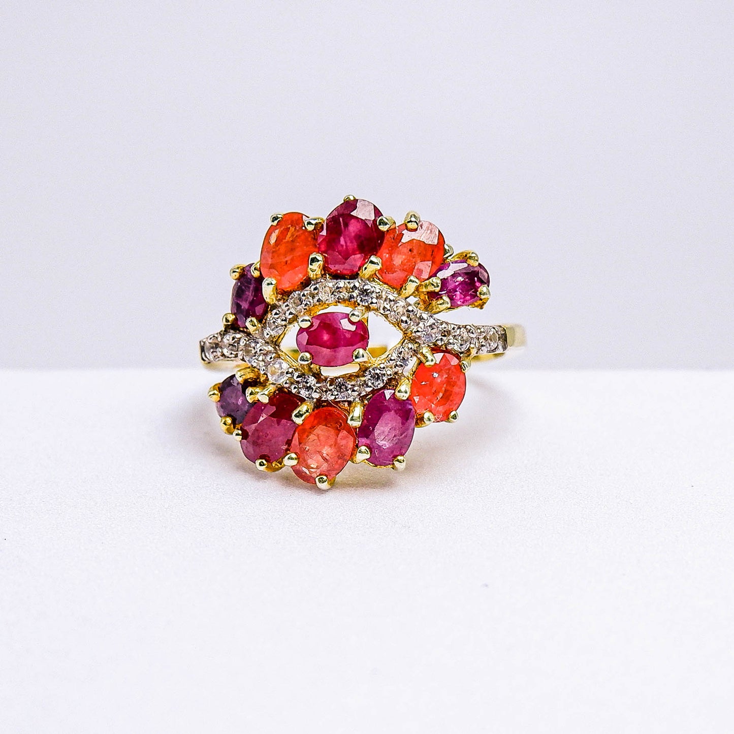 แหวนเงินแท้ 925 ฝังพลอย ทับทิมไทย(Siam Ruby)+แซฟไฟร์(Sapphire)+เซอร์คอน(Zircon)