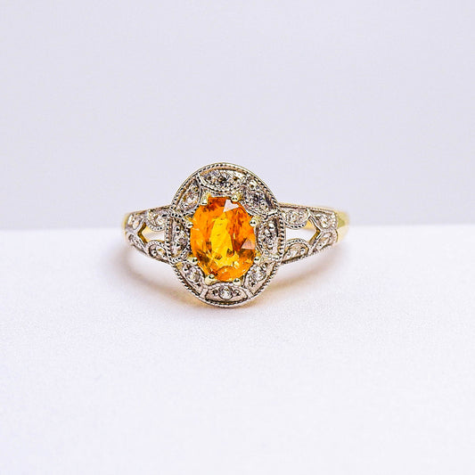 แหวนเงินแท้ 925 ฝังพลอย บุษราคัมบางกะจะ (Yellow Sapphire) + เซอร์คอน (Zircon)