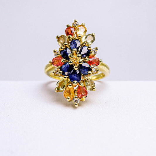 แหวนเงินแท้ 925 ฝังพลอย ไพลิน (Blue Sapphire) + แฟนซีแซฟไฟร์ (Fancy Sapphire) + เซอร์คอน (Zircon)