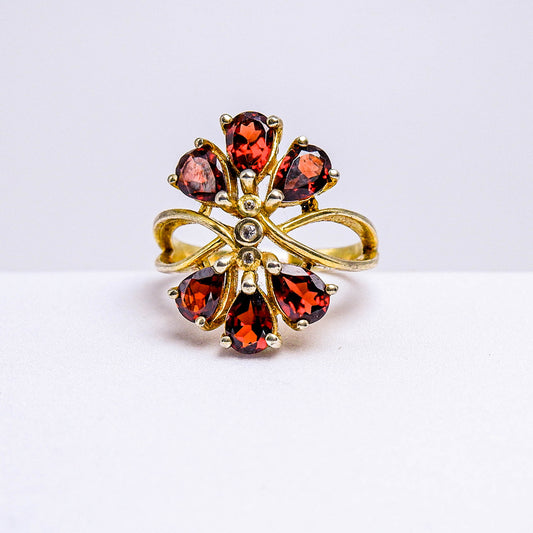 แหวนเงินแท้ 925 ฝังพลอย โกเมน (Garnet) + โทพาส (Topaz)