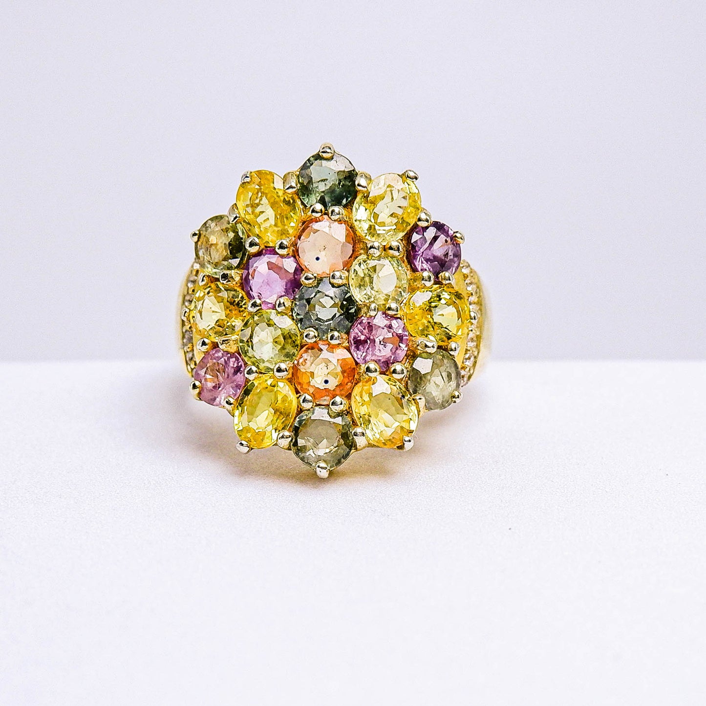 แหวนเงินแท้ 925 ฝังพลอย บุษราคัม(Yellow Sapphire)+แซฟไฟร์(Sapphire)+ไวท์โทพาส(whitetopaz)