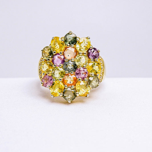 แหวนเงินแท้ 925 ฝังพลอย บุษราคัม(Yellow Sapphire)+แซฟไฟร์(Sapphire)+ไวท์โทพาส(whitetopaz)
