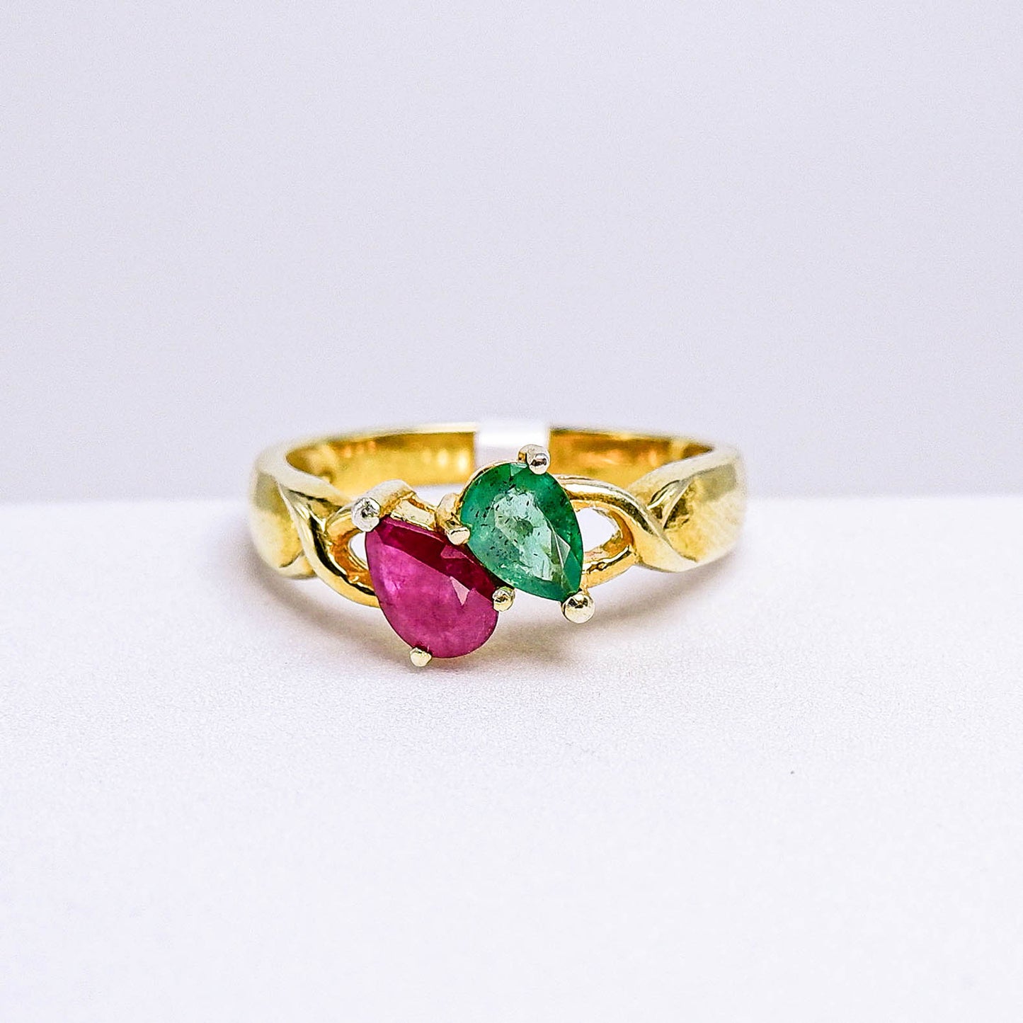 แหวนเงินแท้ 925 ฝังพลอย มรกต (Emerald cut) + ทับทิม (Ruby)