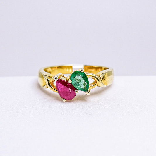 แหวนเงินแท้ 925 ฝังพลอย มรกต (Emerald cut) + ทับทิม (Ruby)