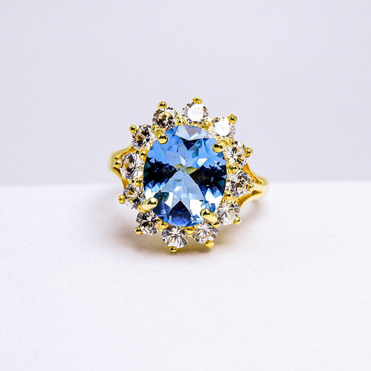 แหวนเงินแท้ 925 ฝังพลอย บลูโทพาส (Blue Topaz) + เซอร์คอน (Zircon)