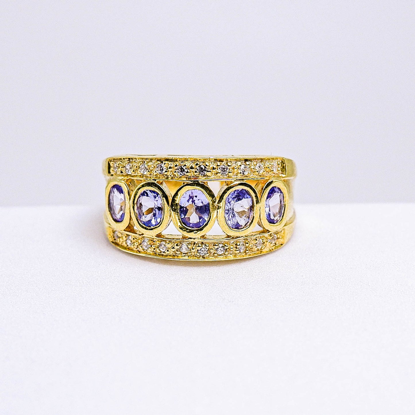 แหวนเงินแท้ 925 ฝังพลอย แทนซาไนท์ (Tanzanite) + เซอร์คอน (Zircon)