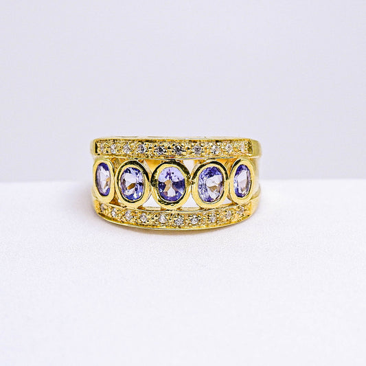 แหวนเงินแท้ 925 ฝังพลอย แทนซาไนท์ (Tanzanite) + เซอร์คอน (Zircon)