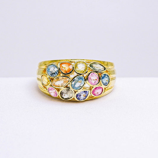 แหวนเงินแท้ 925 ฝังพลอย เพทาย (Zircon) + แซฟไฟร์  (Sapphire)