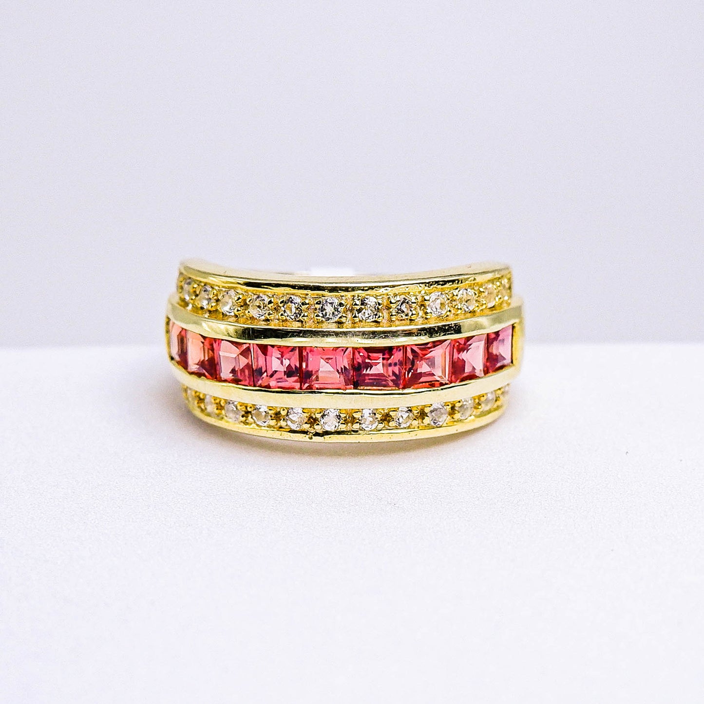 แหวนเงินแท้ 925 ฝังพลอย ออเรนจ์แซฟไฟร์แทนซาเนีย(Tanzania Orange Sapphire)+ไวท์โทพาส(whitetopaz)