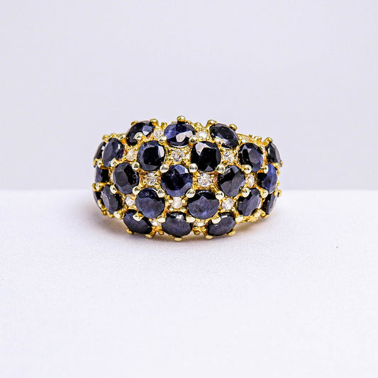 แหวนเงินแท้ 925 ฝังพลอย ไพลินกาญจน์ (Blue Sapphire) +  เซอร์คอน (Zircon)