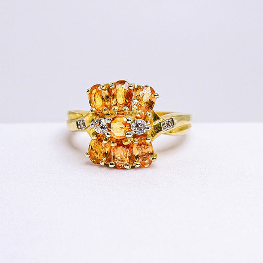แหวนเงินแท้ 925 ฝังพลอย บุษราคัมบางกะจะ (Yellow Sapphire) + เซอร์คอน (Zircon)