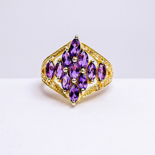 แหวนเงินแท้ 925 ฝังพลอย อเมทิสต์ (Amethyst) + ไวท์โทพาส (whitetopaz)