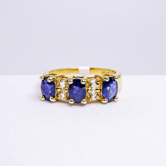 แหวนเงินแท้ 925 ฝังพลอย ไพลิน (Blue Sapphire) + ไวท์โทพาส (whitetopaz)