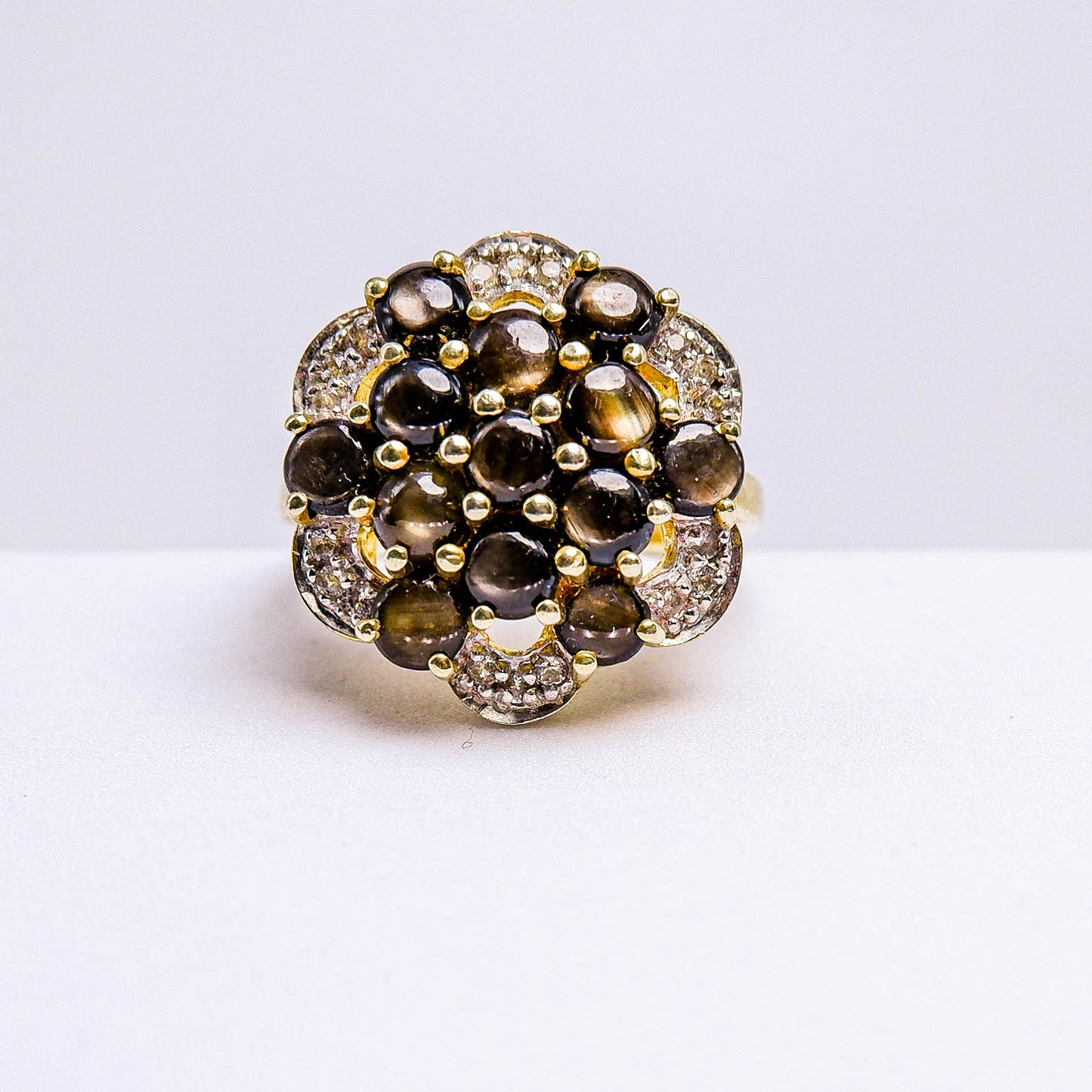 แหวนเงินแท้ 925 ฝังพลอย สตาร์บางกะจะ (Black Star Sapphire) + ไวท์โทพาส (whitetopaz)