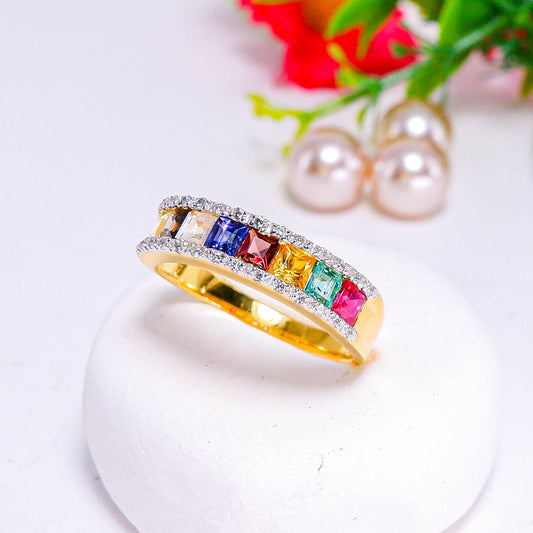 แหวนทอง9K ฝังพลอยนพเก้า (9 gems) + เพชร (Diamond)