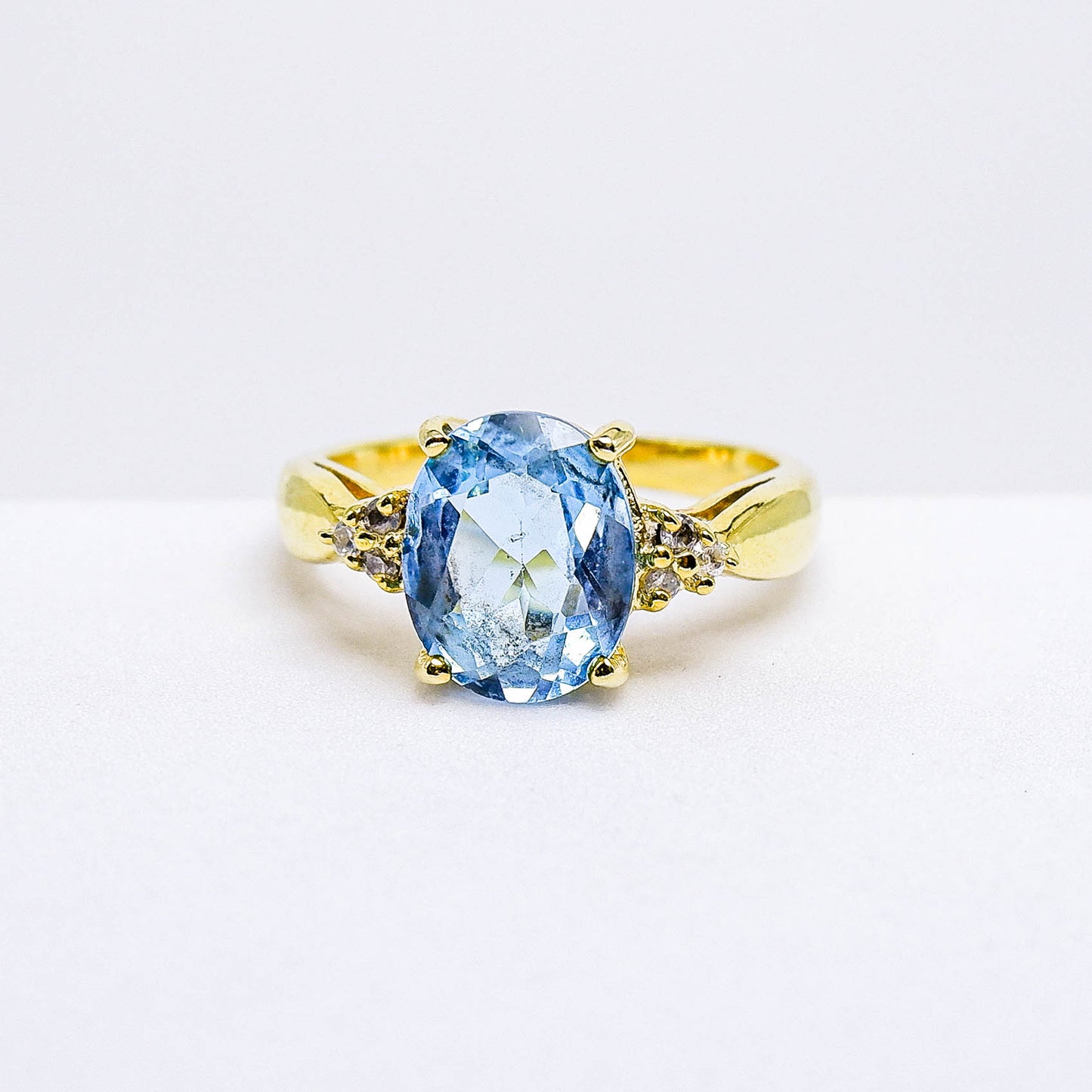 แหวนเงินแท้ 925 ฝังพลอย บลูโทพาส (Blue Topaz) + เซอร์คอน (Zircon)