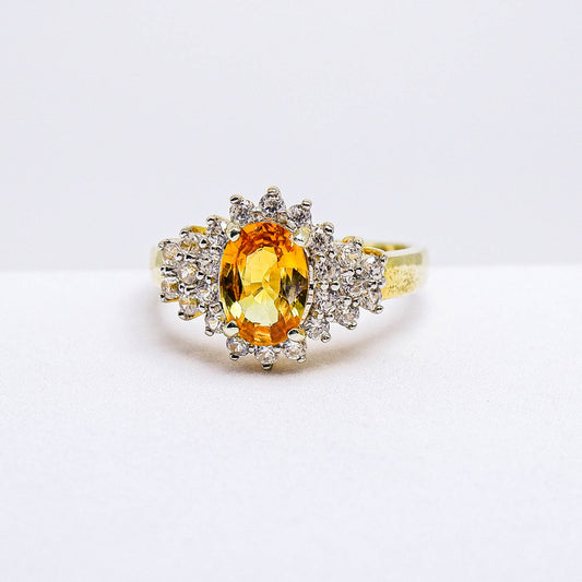 แหวนเงินแท้ 925 ฝังพลอย บุษราคัมบางกะจะ (Yellow Sapphire) + เซอร์คอน (Zircon)
