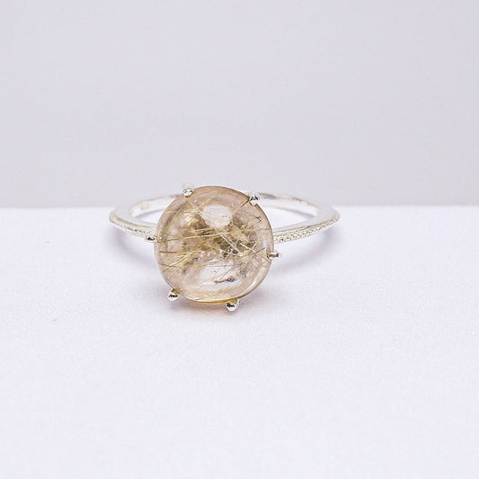 แหวนเงินแท้ 925 ฝังพลอย ไหมทอง (Golden Rutilated Quartz)