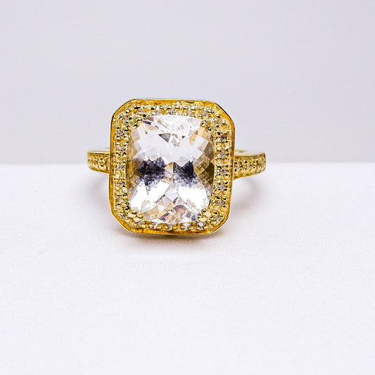 แหวนเงินแท้ 925 ฝังพลอย แดนบูไรท์ (Danburite) + เซอร์คอน (Zircon)