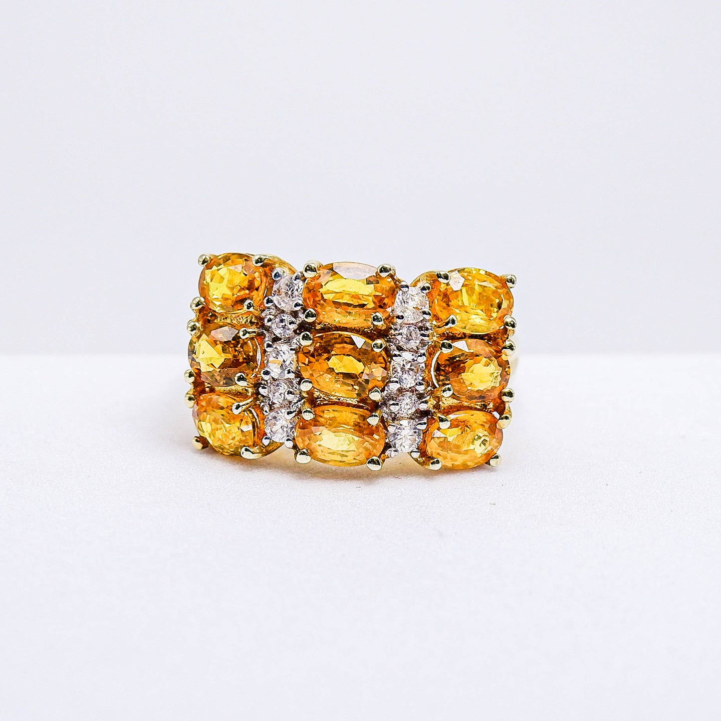 แหวนเงินแท้ 925 ฝังพลอย บุษราคัมบางกะจะ (Yellow Sapphire) + เซอร์คอน (Zircon)