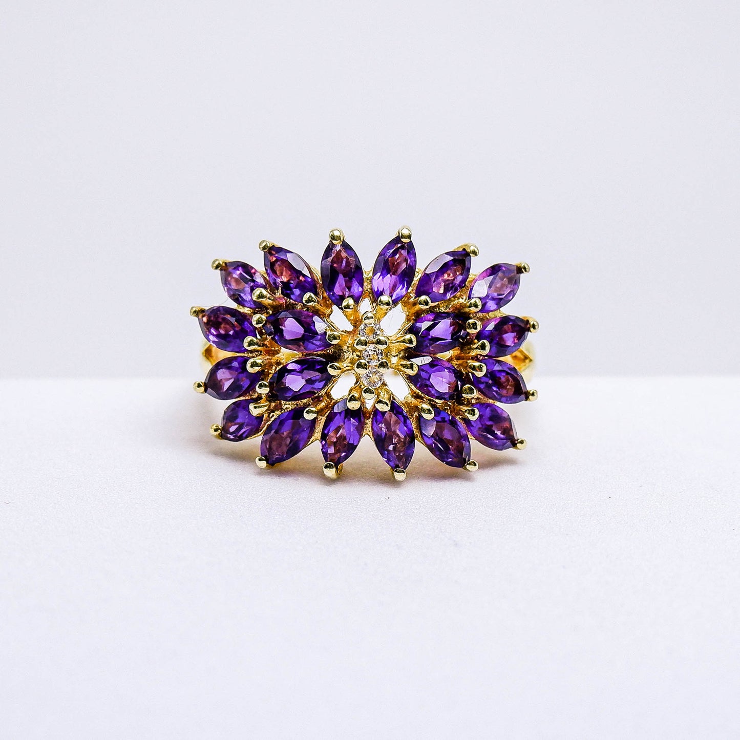 แหวนเงินแท้ 925 ฝังพลอย อเมทิสต์ (Amethyst) + ไวท์โทพาส  (whitetopaz)