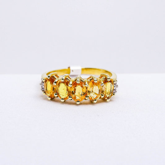 แหวนเงินแท้ 925 ฝังพลอย บุษราคัมบางกะจะ (Yellow Sapphire) + เซอร์คอน (Zircon)
