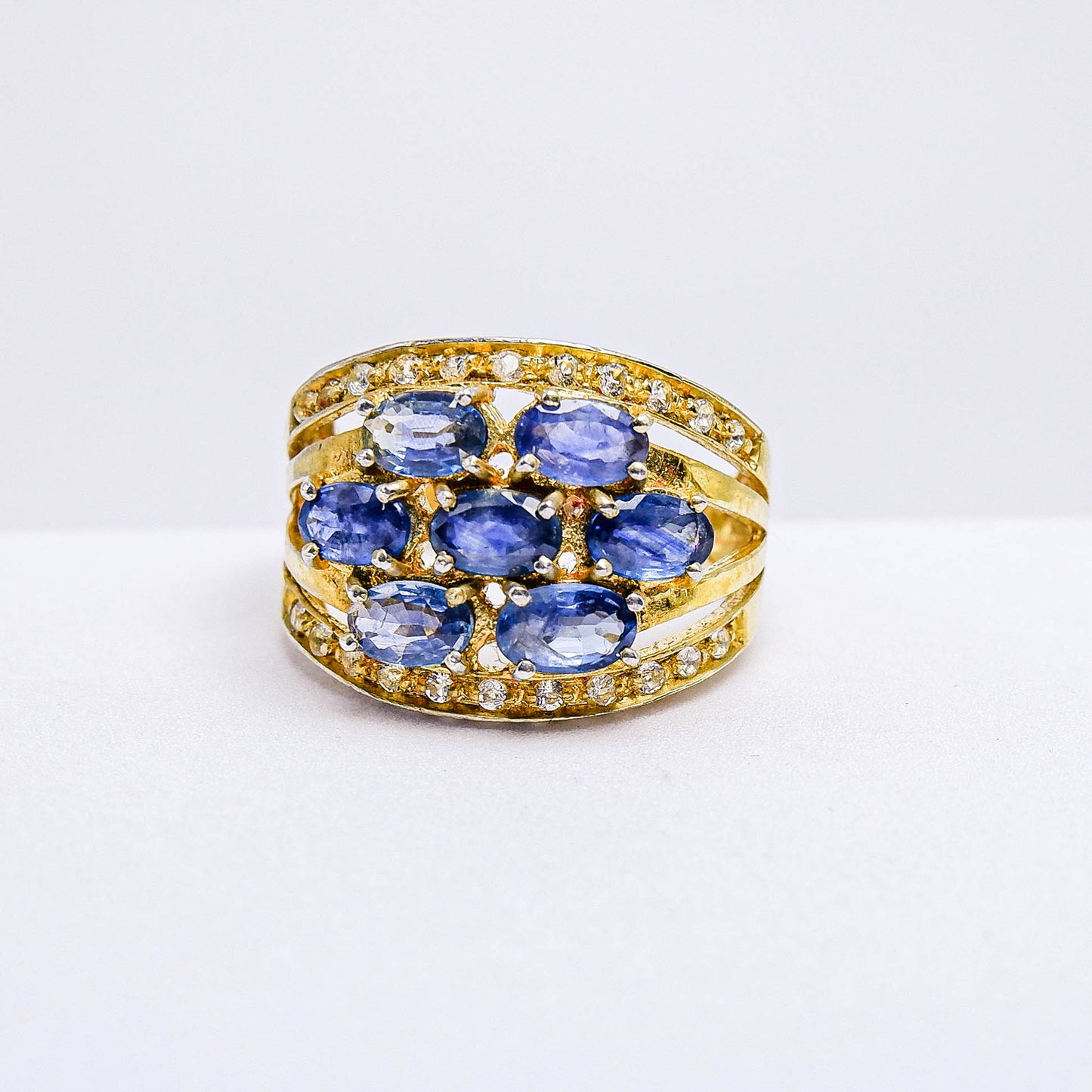 แหวนเงินแท้ 925 ฝังพลอย ไพลินกาญจน์ (Blue Sapphire) + ไวท์โทพาส (whitetopaz)